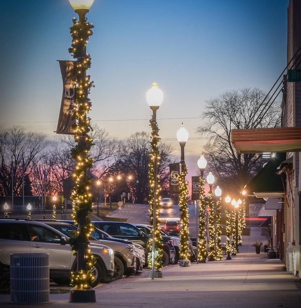 Lightpoles Decorated with Garland on Commercial Street